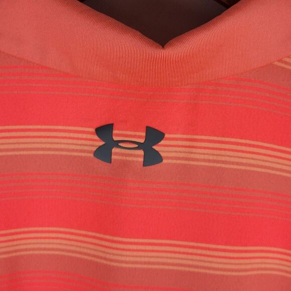 Under Armour Golf Polo Mens XL Neon Orange Stripe UA Tech Performance Shirt - Picture 10 of 11